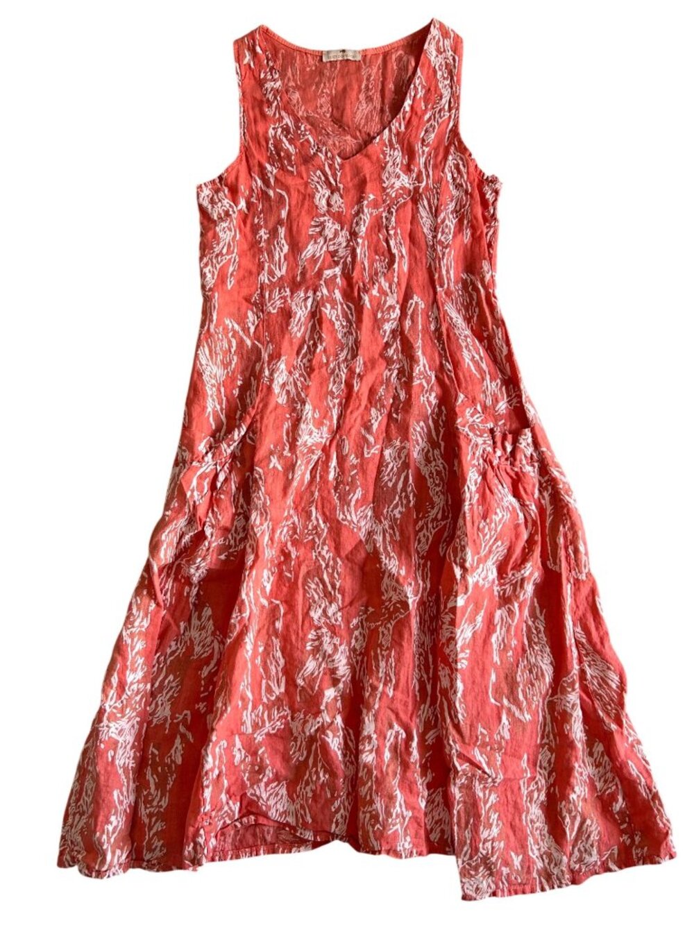 Coral Sleeveless Maxi Dress with White Abstract Print